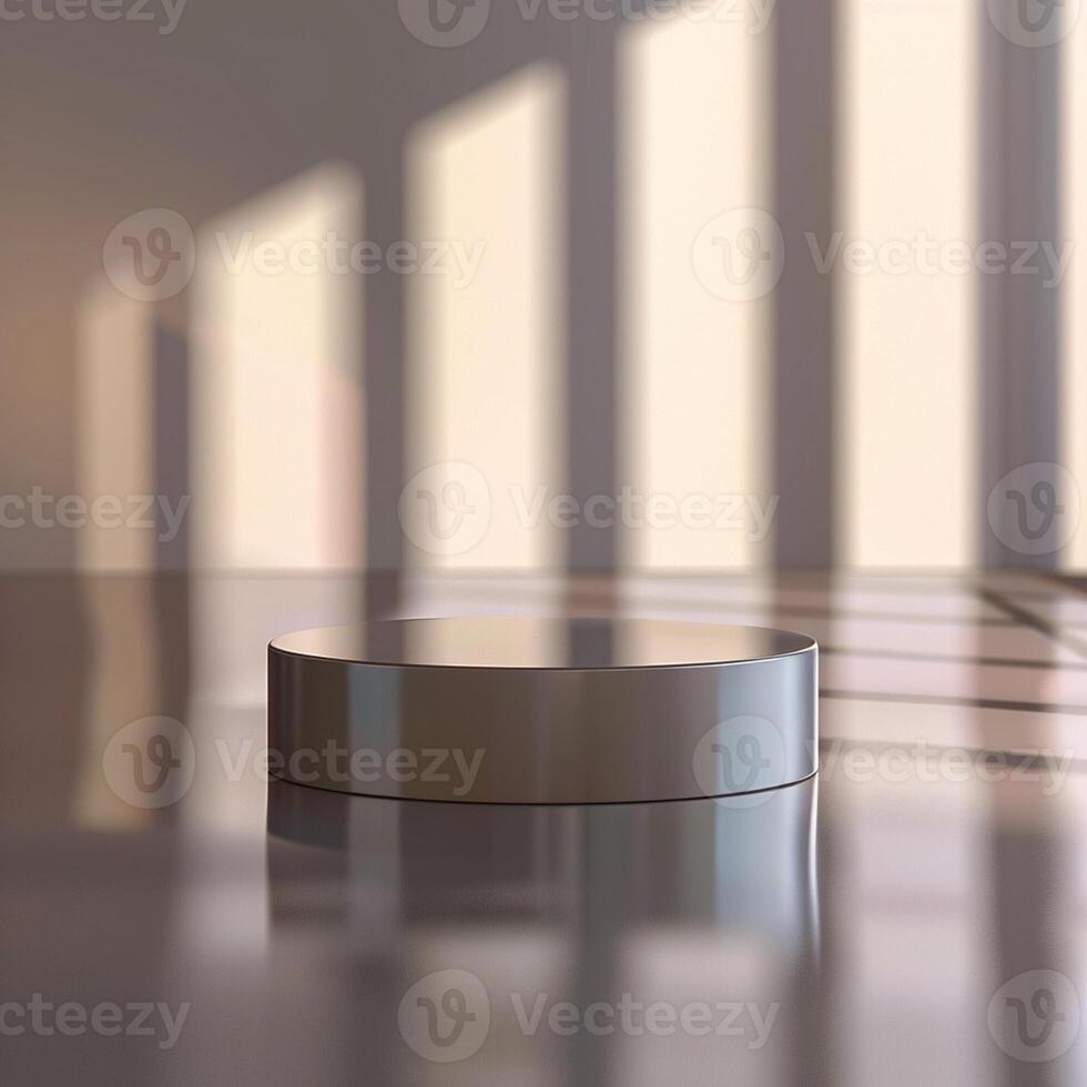 A white round object sitting on a table in front of a window photo