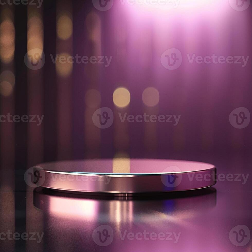 A round table with a purple light shining on it photo