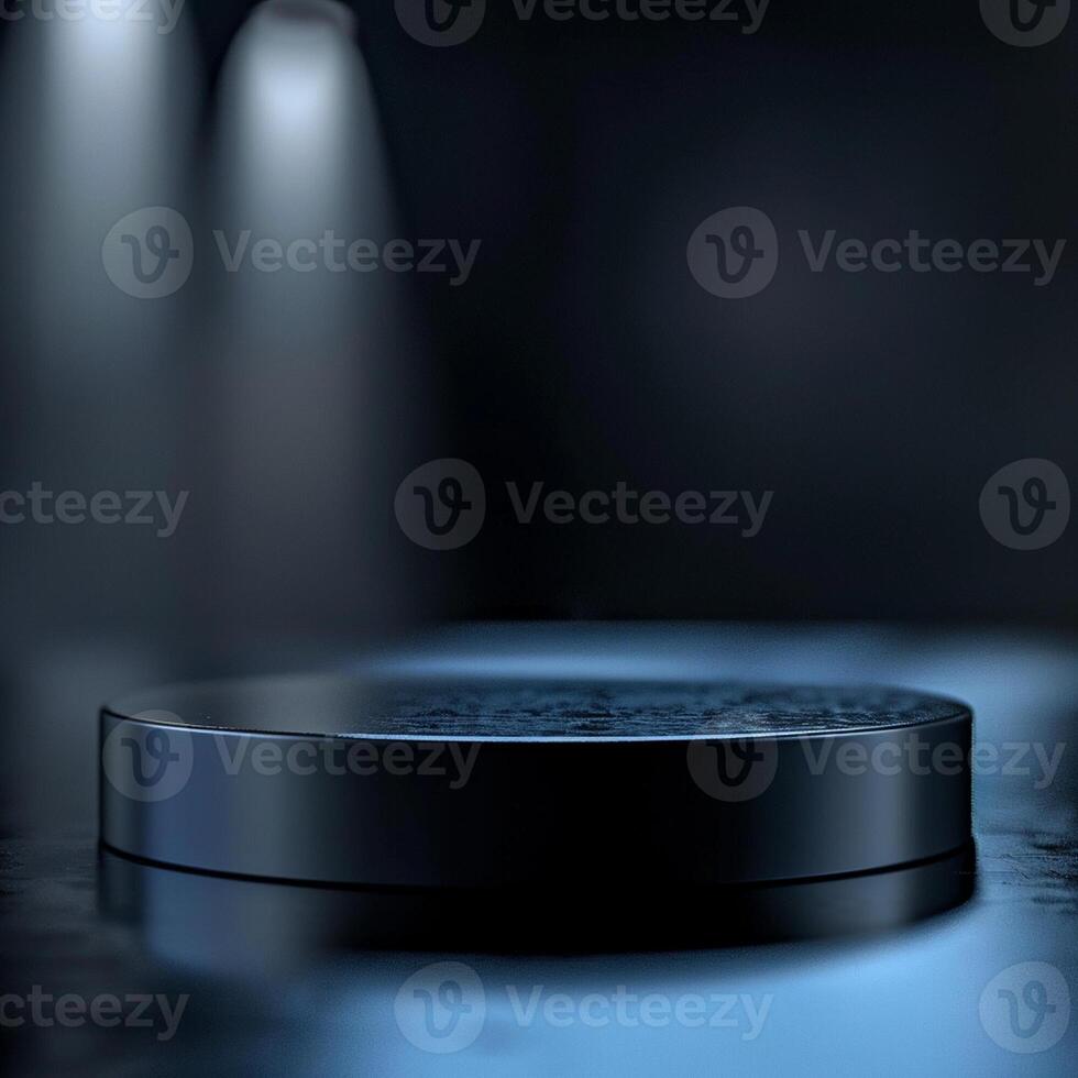 An empty black podium on a dark background photo