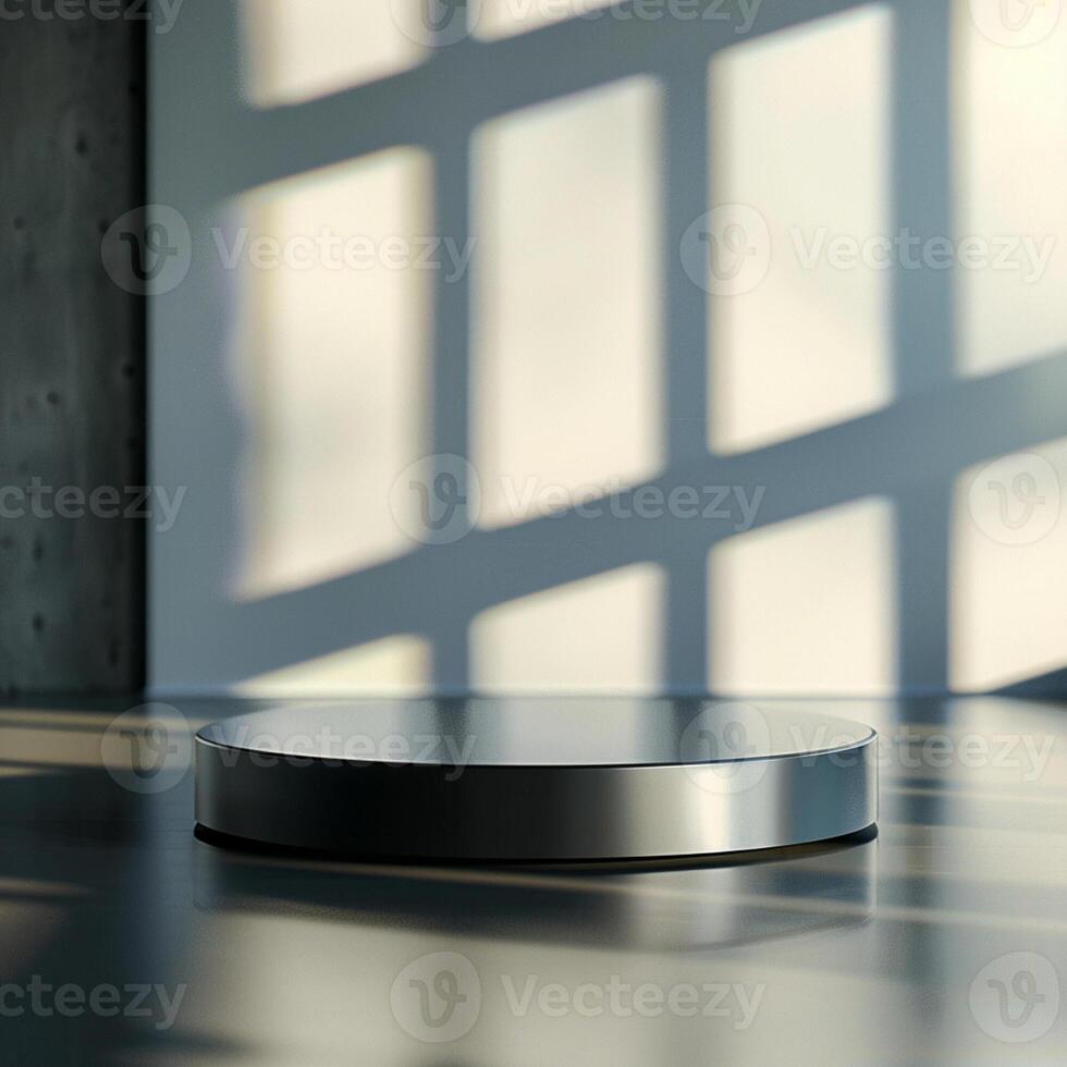 A metal object sitting on a table in front of a window photo