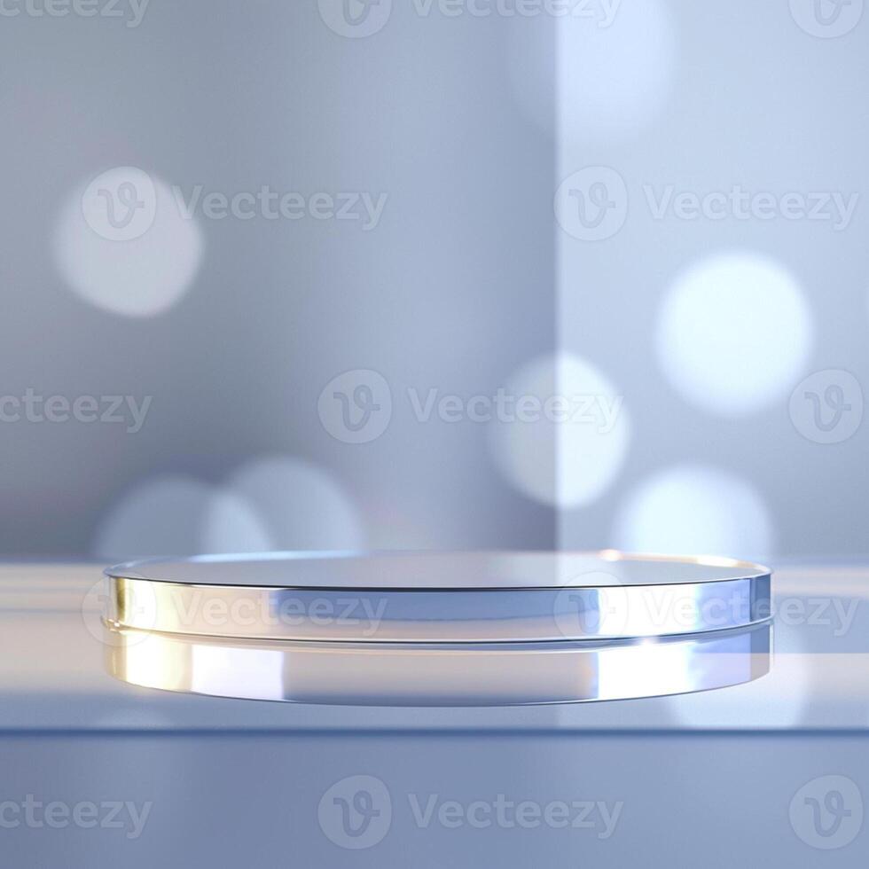 An empty silver table with a light shining on it photo