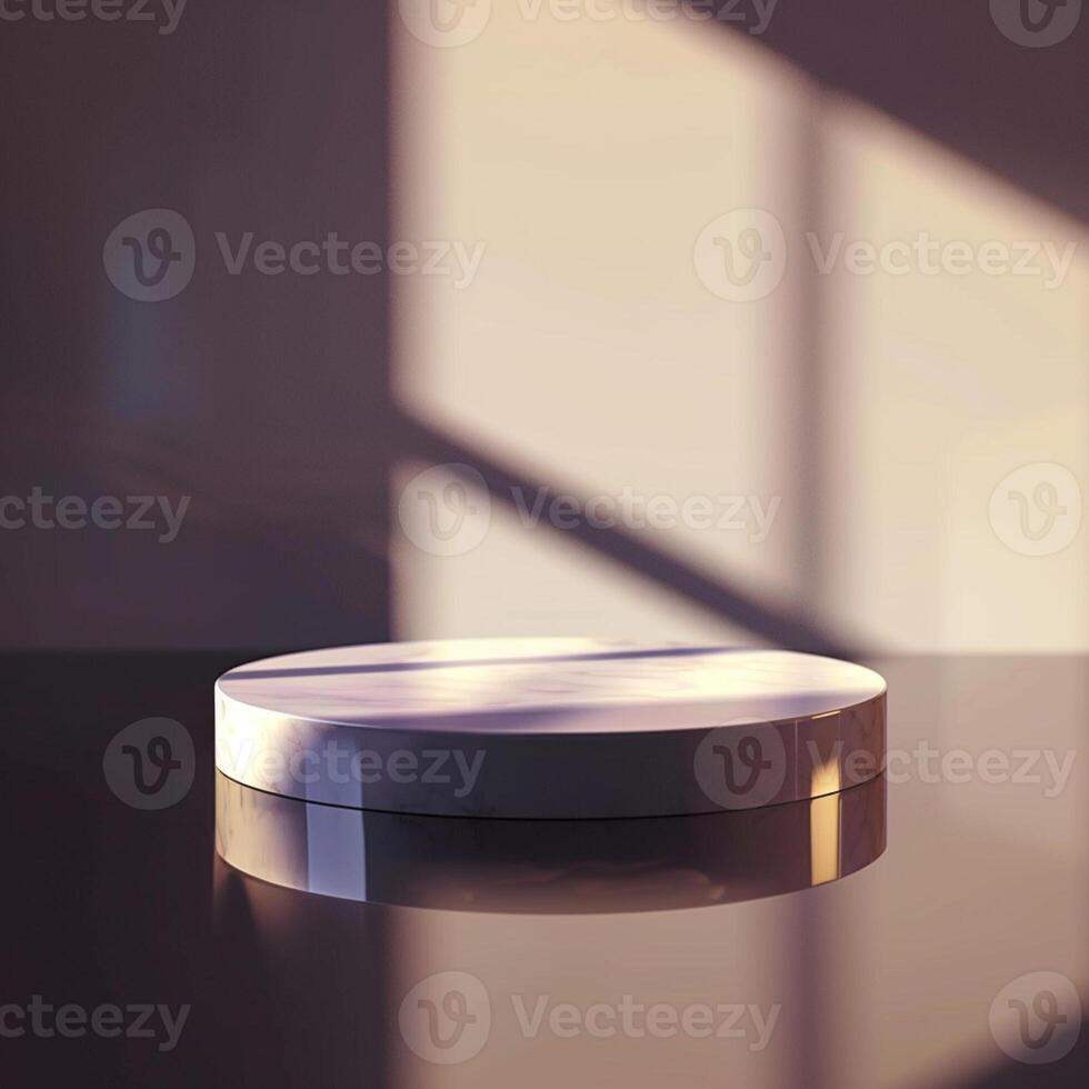 A white round object sitting on a table in front of a window photo