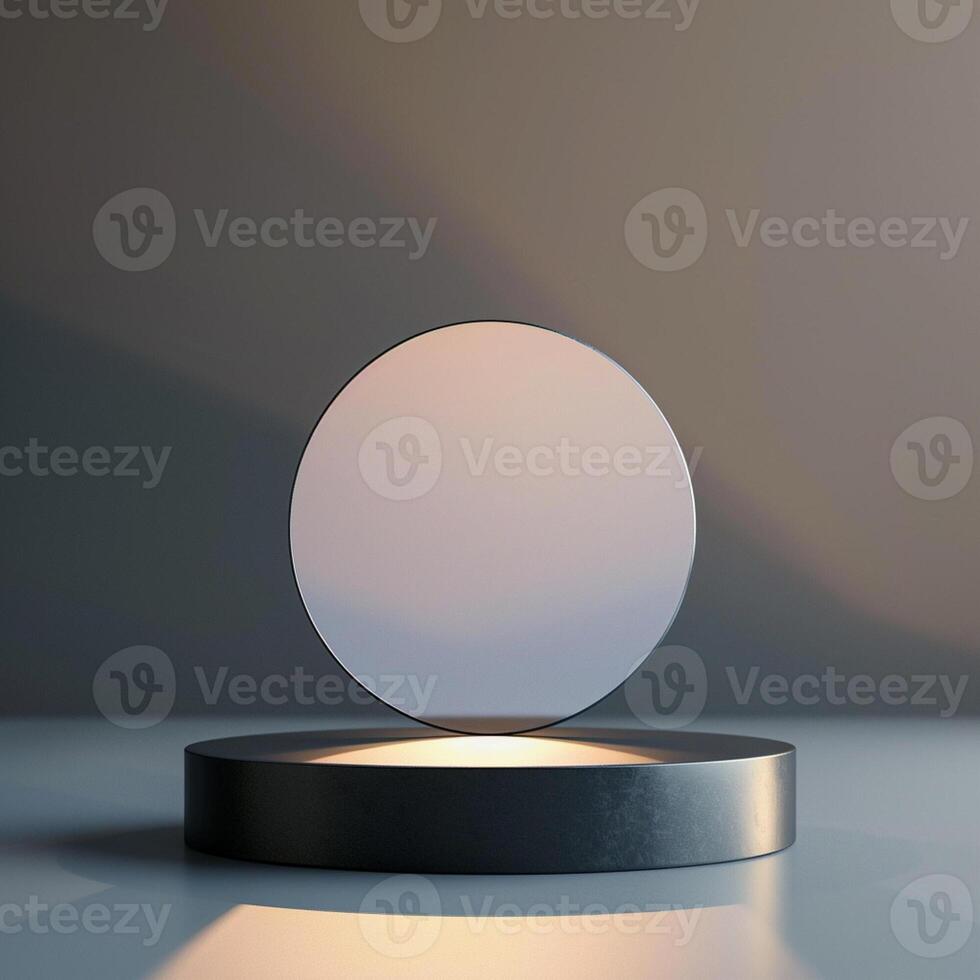 A circular light on a table with a reflection photo