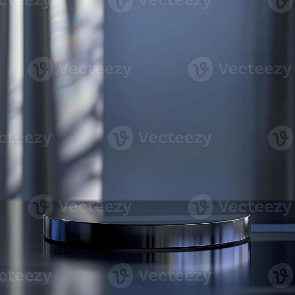 A black table with a circular object sitting on it photo