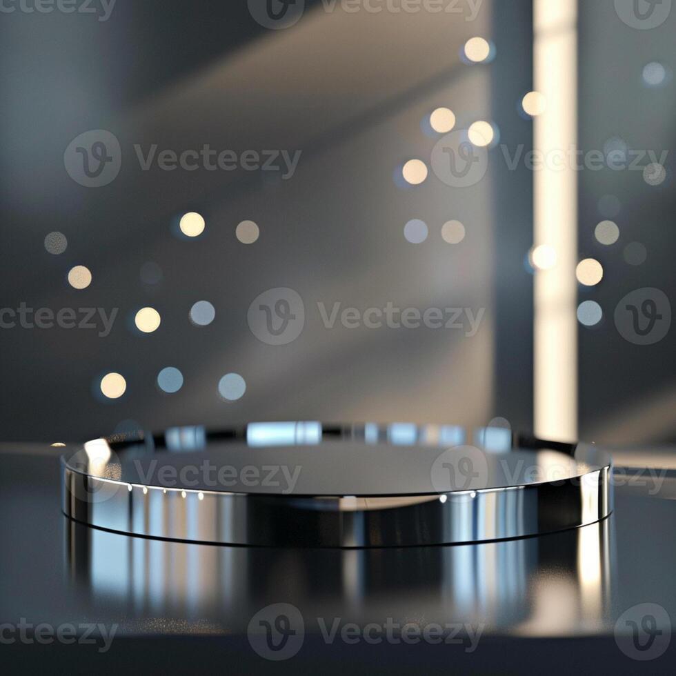 A round table with lights on it in front of a window photo