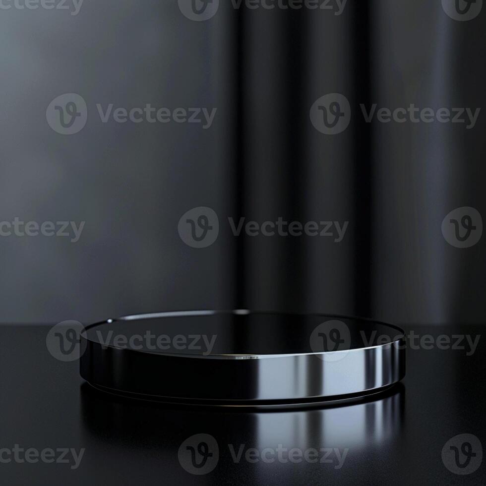 A black round table with a silver surface photo