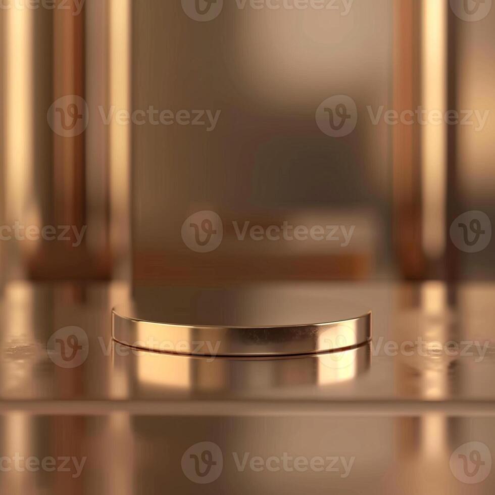 A round object on a table in front of a mirror photo