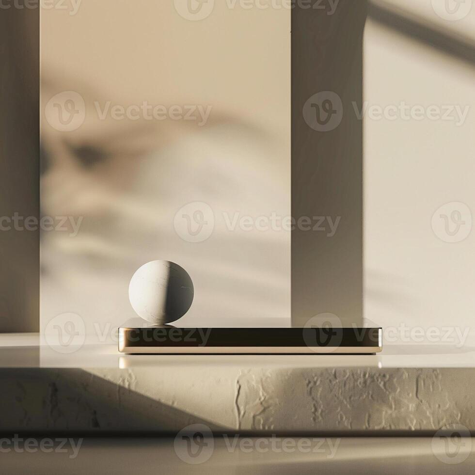 A marble counter with a white ball on top photo