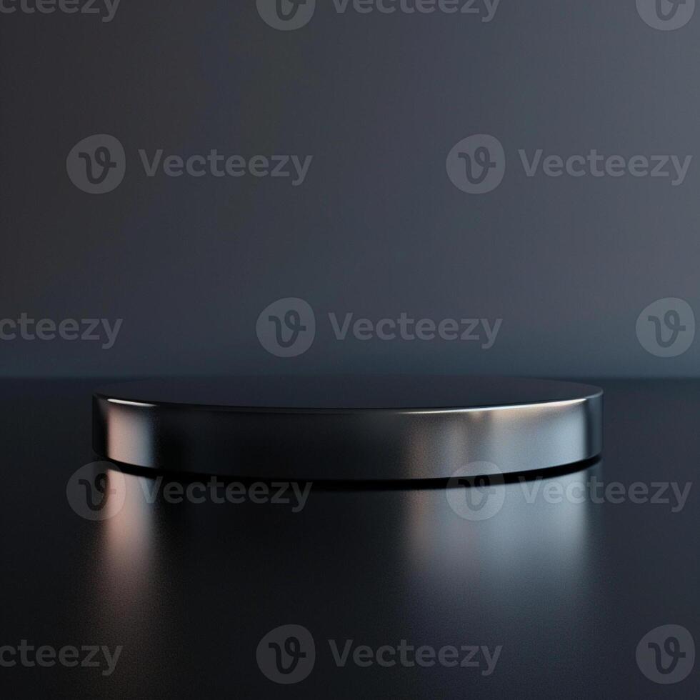 A black round table with a silver surface photo