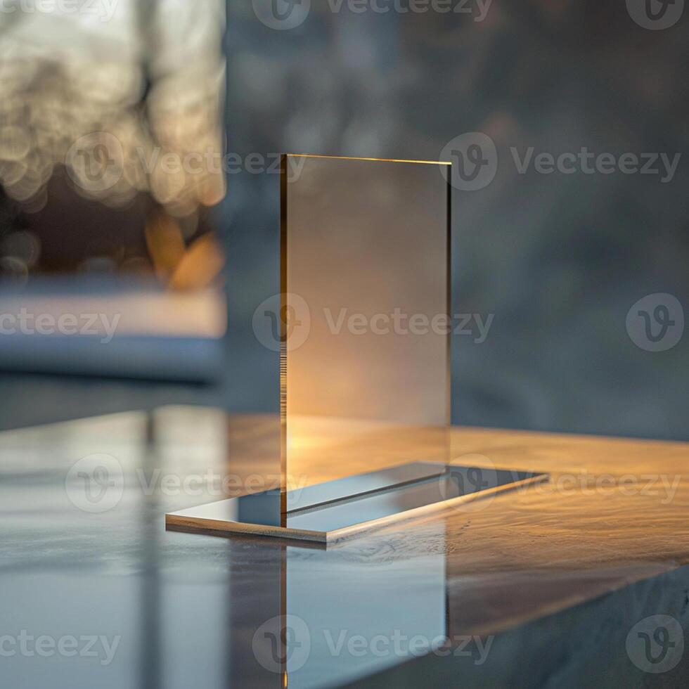 A mirror on a table with a light shining on it photo