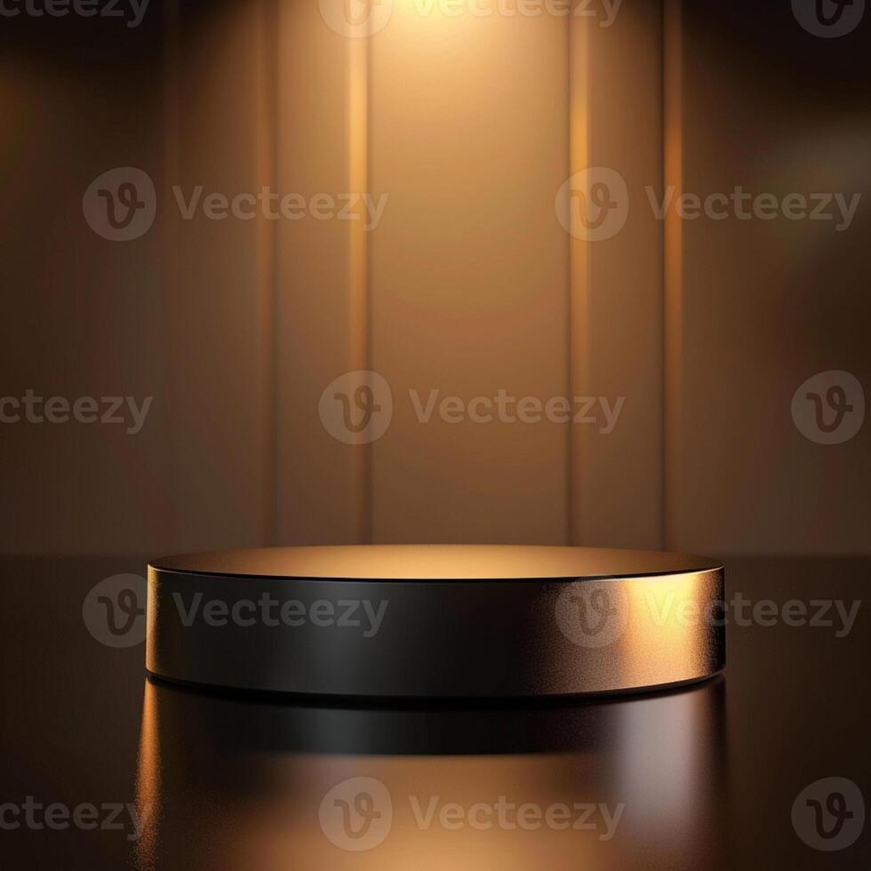 Round podium with spotlight on dark background photo