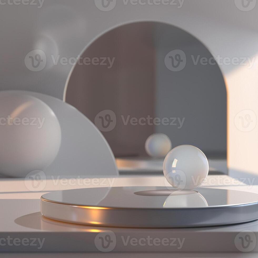A white ball sits on top of a white table photo