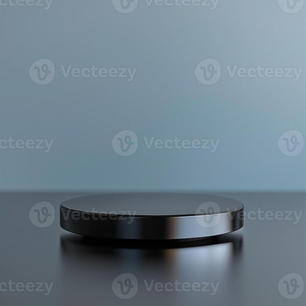 A black round table on a table with a blue background photo