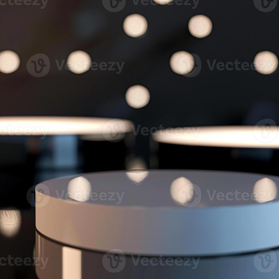 A white round table with a light shining on it photo