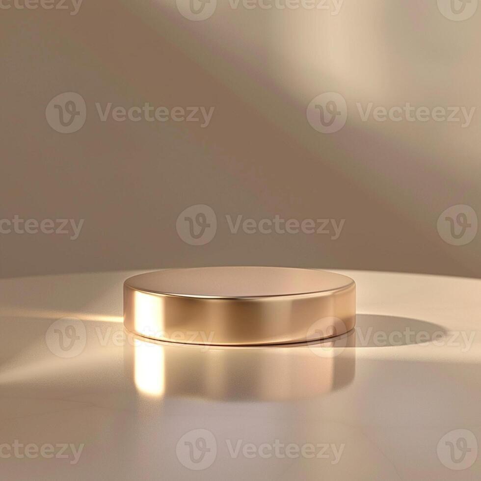 A golden round object sitting on a table photo