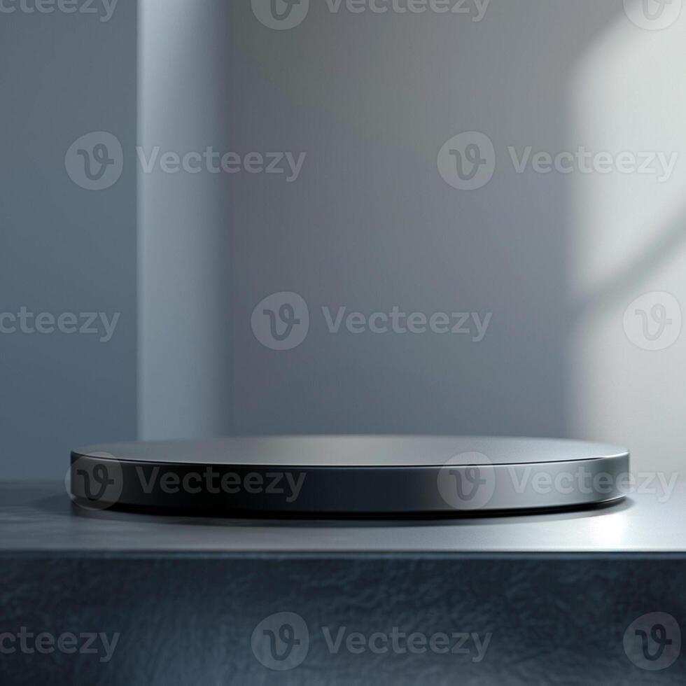 A black circular object on a table in front of a window photo