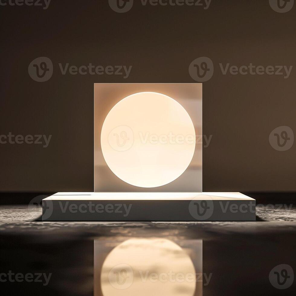 A white light is on a table in front of a mirror photo