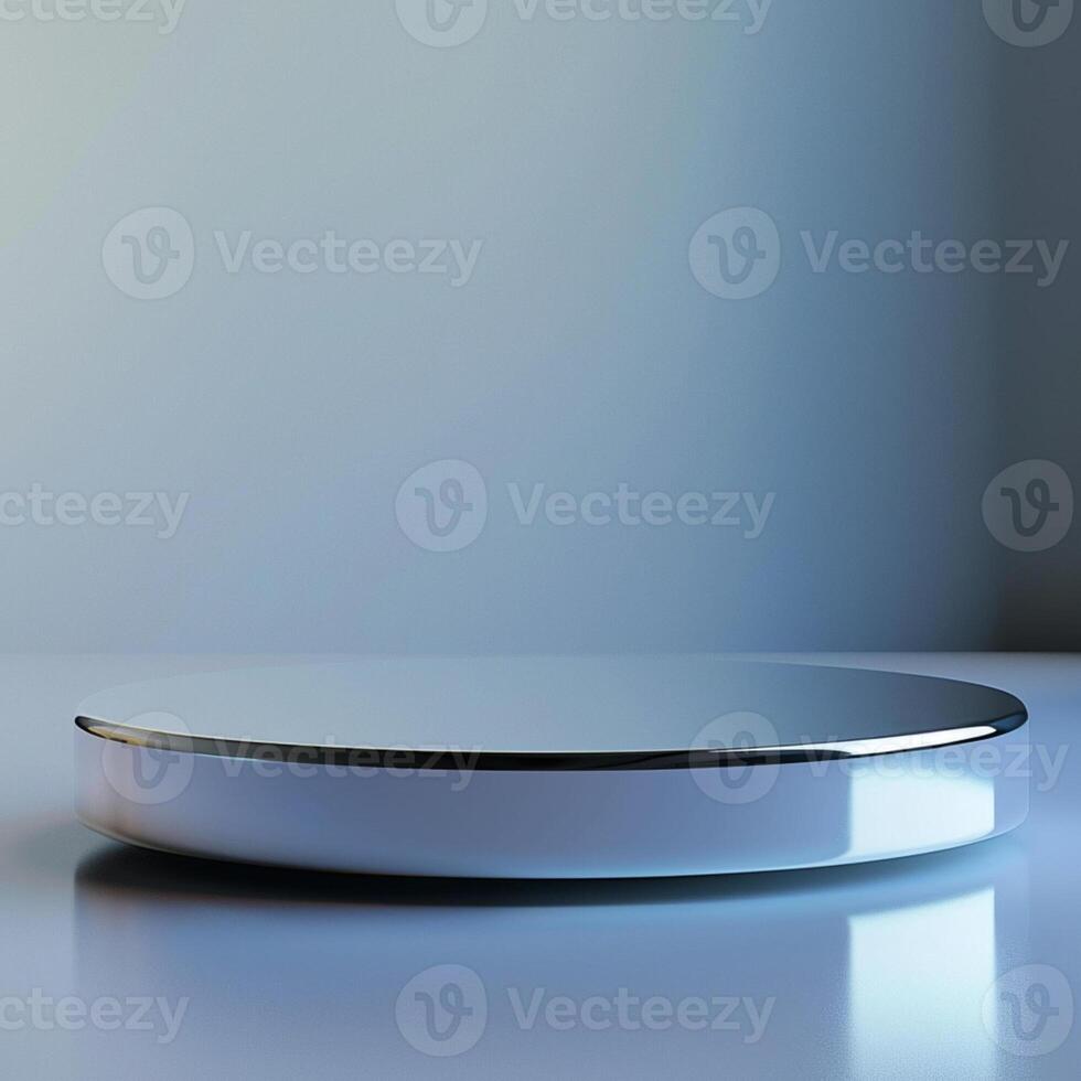 A white round table with a silver surface photo