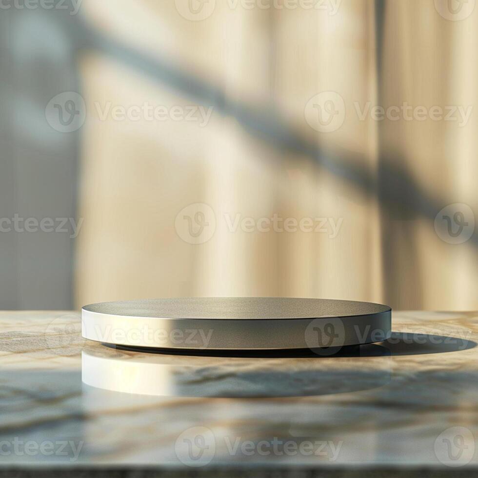 A white circular object on a marble counter photo