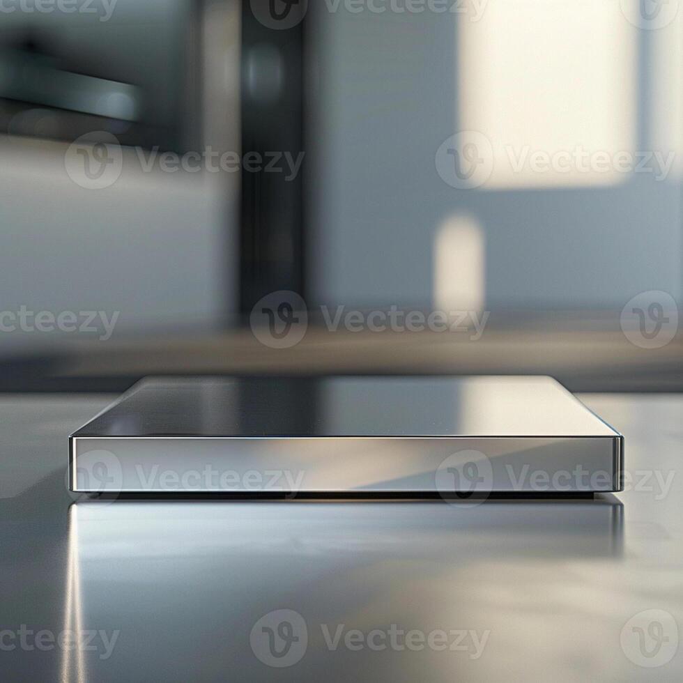 A silver box sitting on a table photo