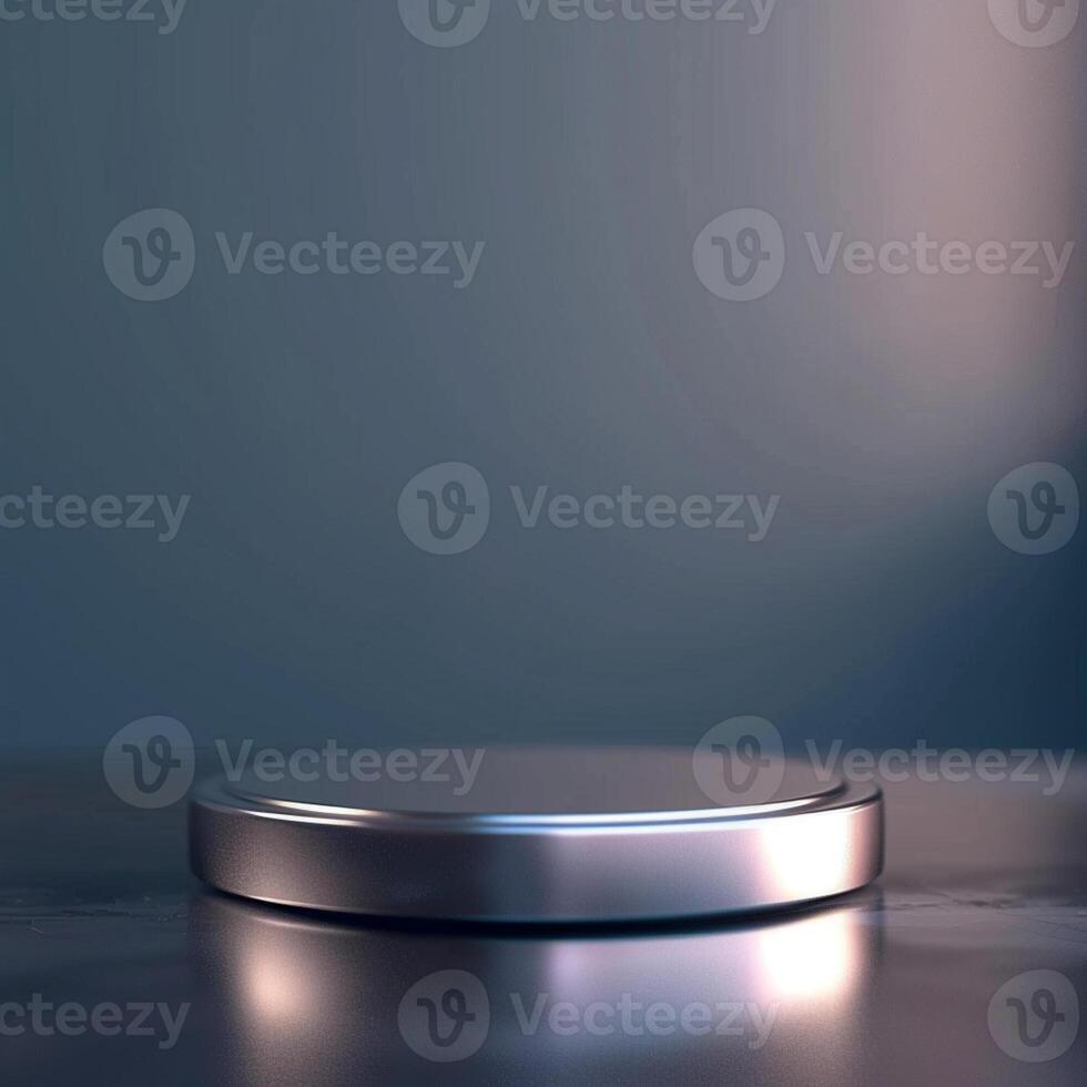 A silver object on a table with a light photo