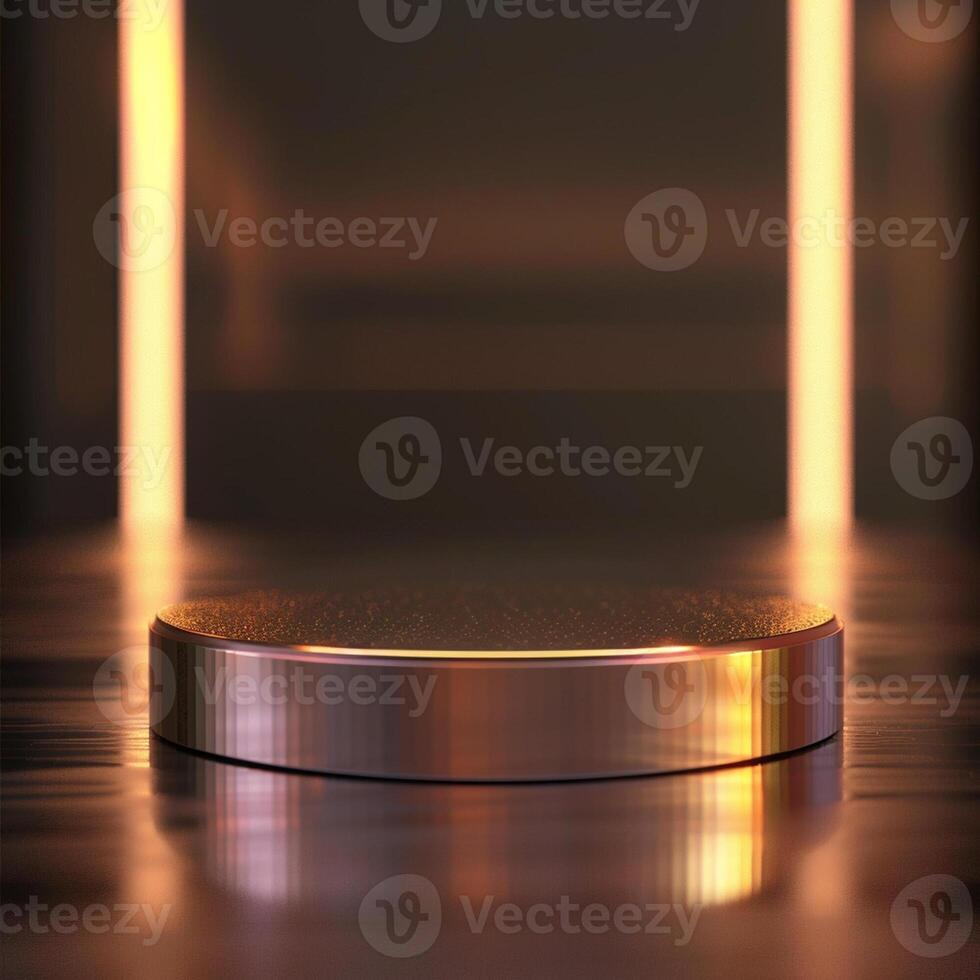 A round object on a table in front of a light photo