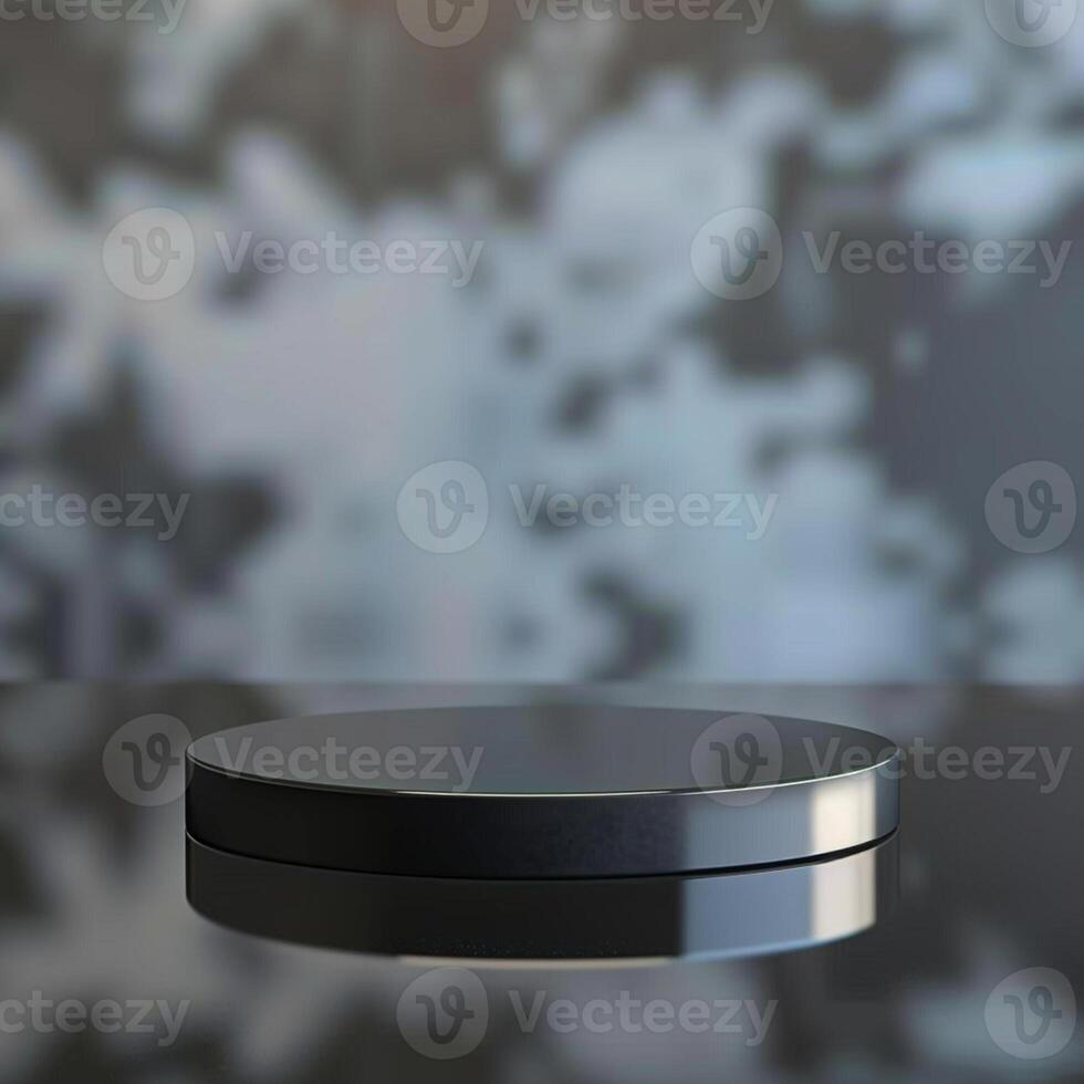 A black round object on a table with a blurred background photo