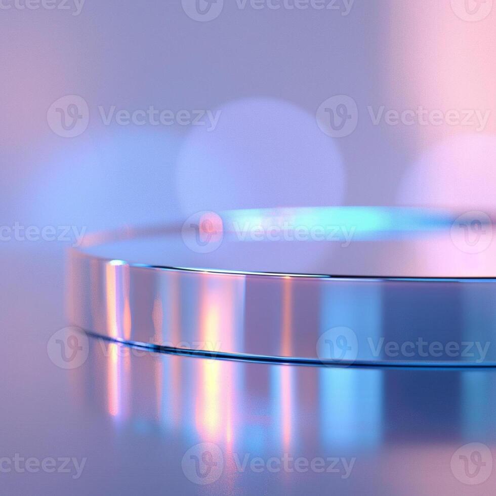 A circular metal plate with a blue light photo
