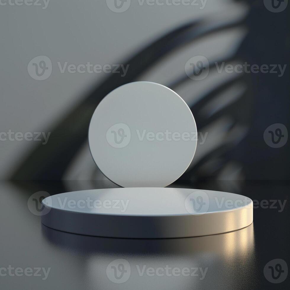 A white round object on a table with shadow photo