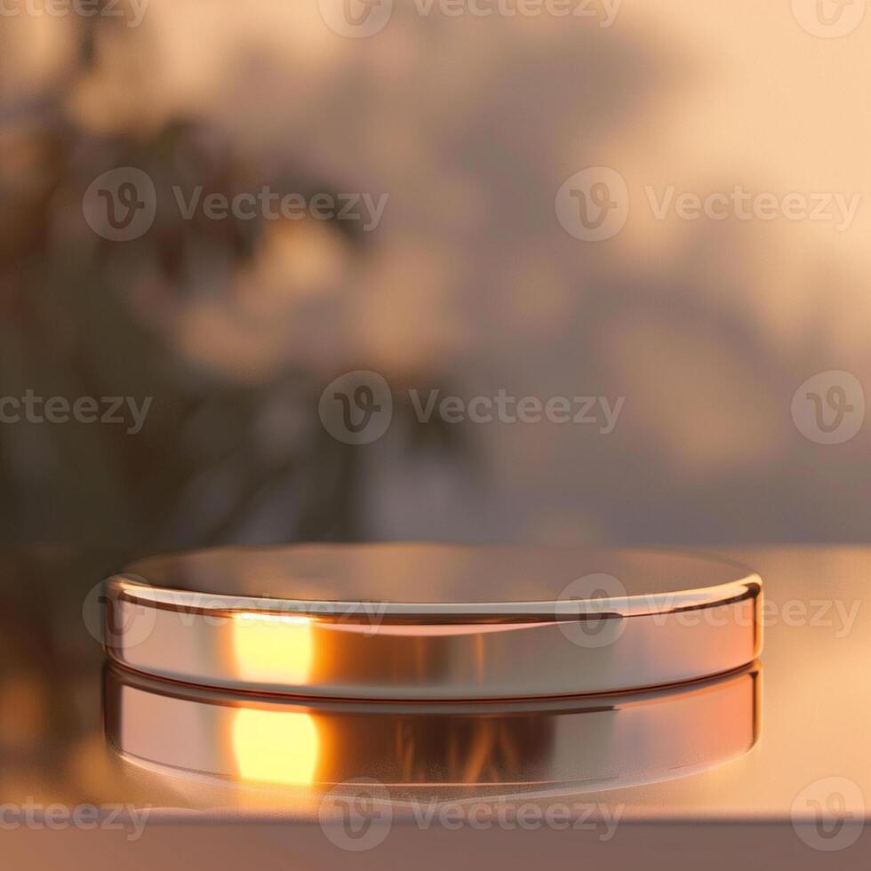 A round object sitting on a table with a golden background photo