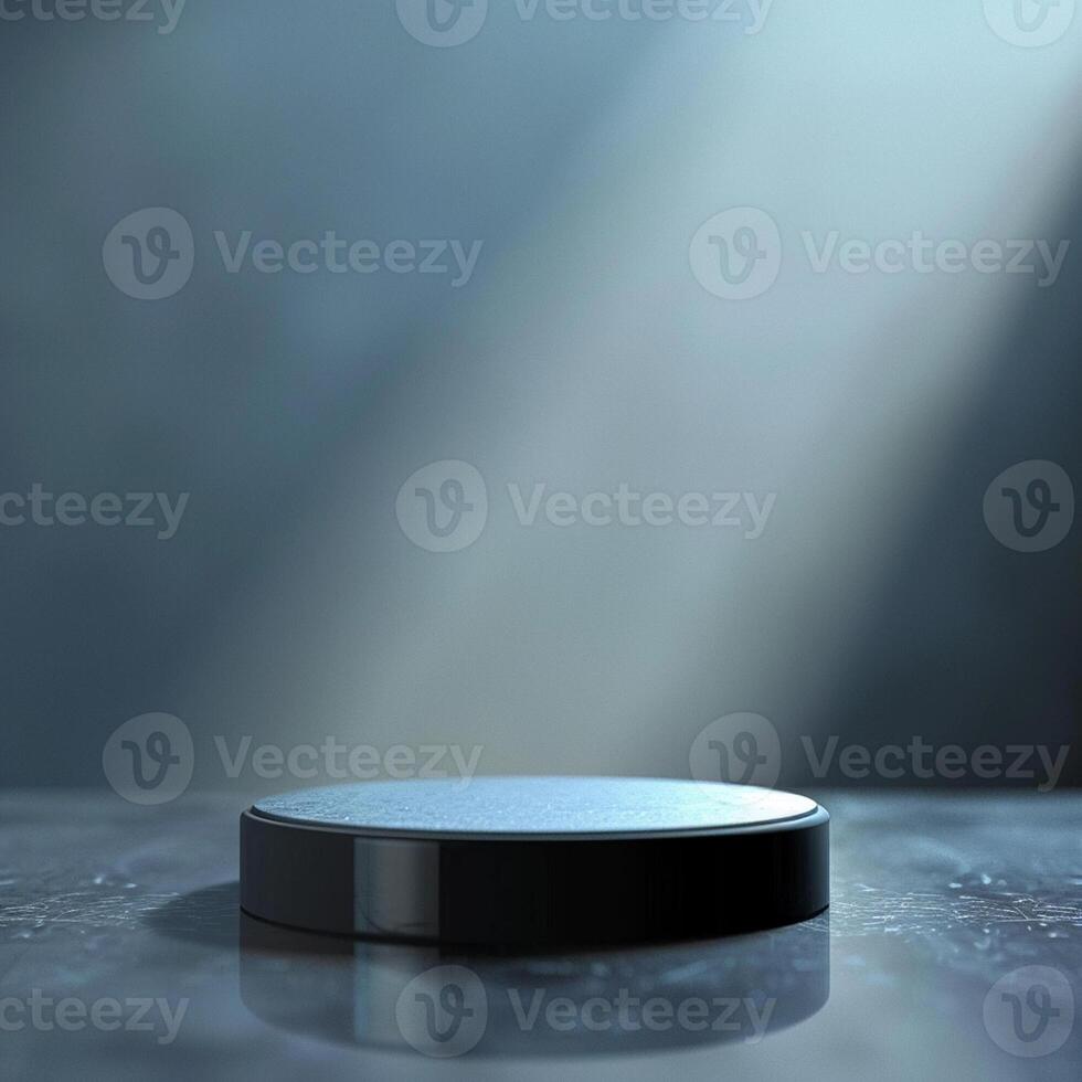 An empty black round table on a table with a spotlight photo
