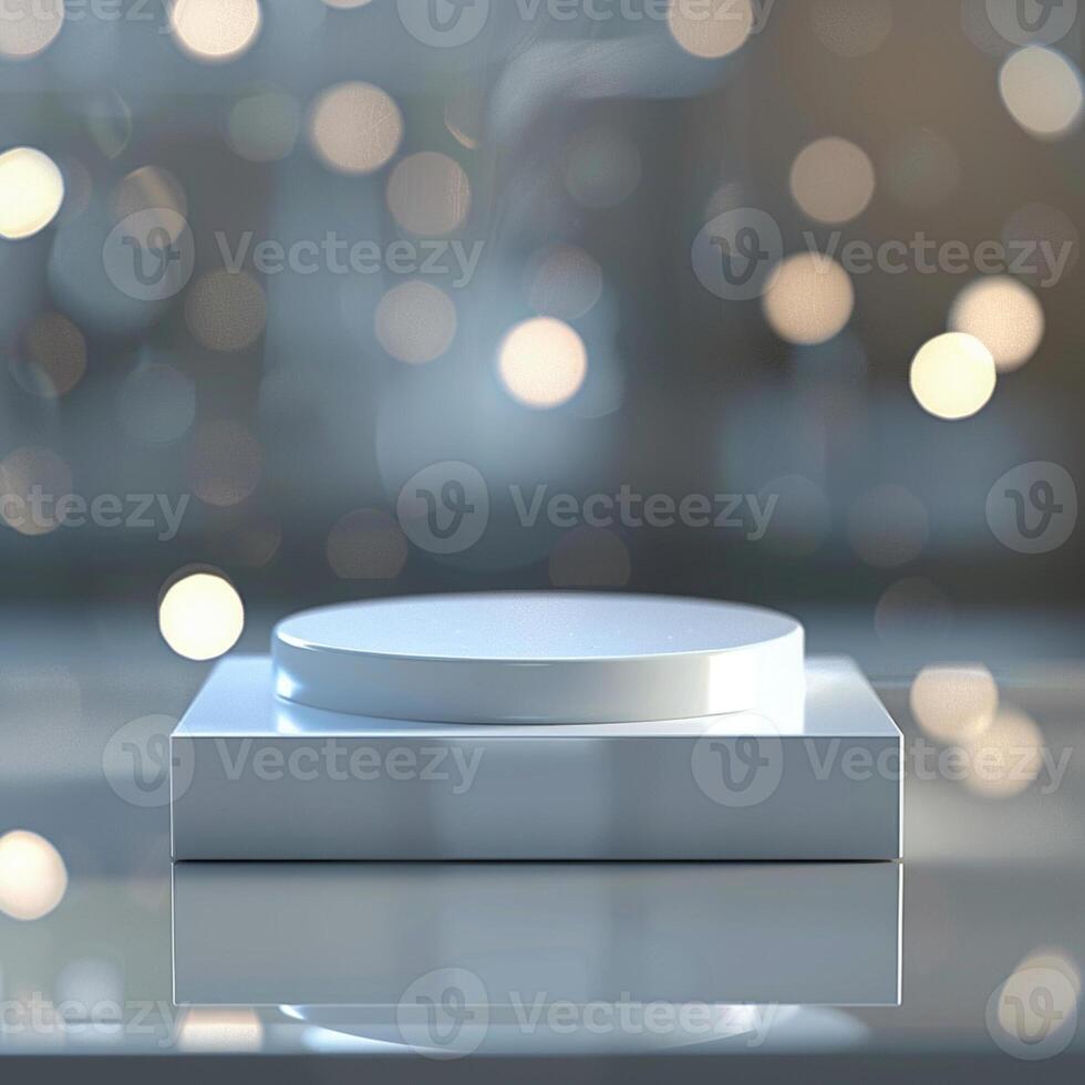 A white box sitting on a table with a light behind it photo