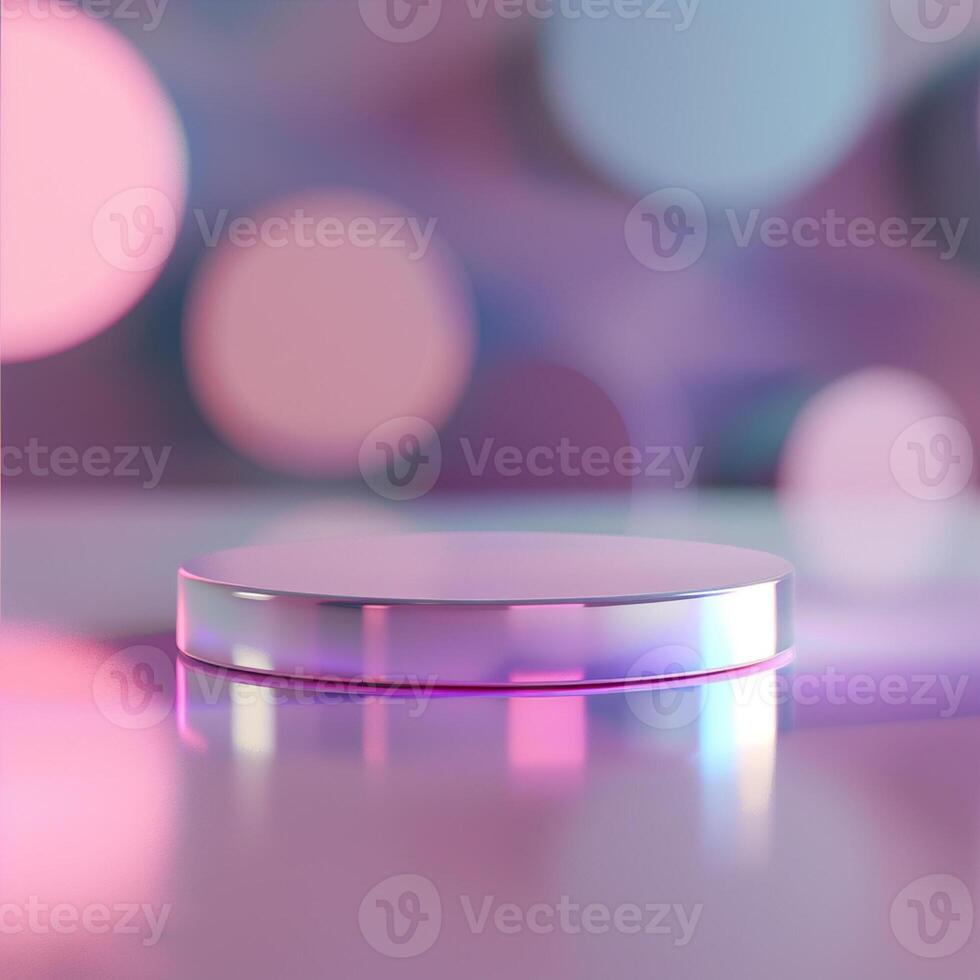 A round object on a table with a pink and purple background photo