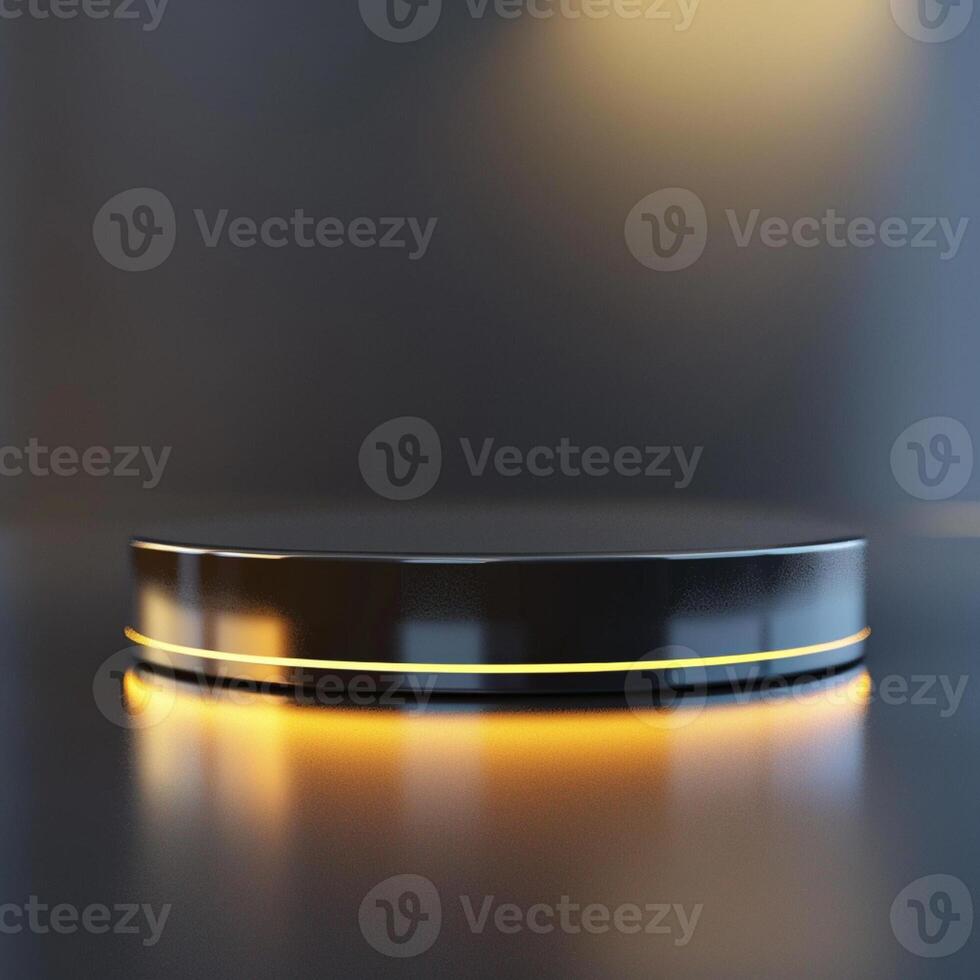 A black and gold circular object on a table photo