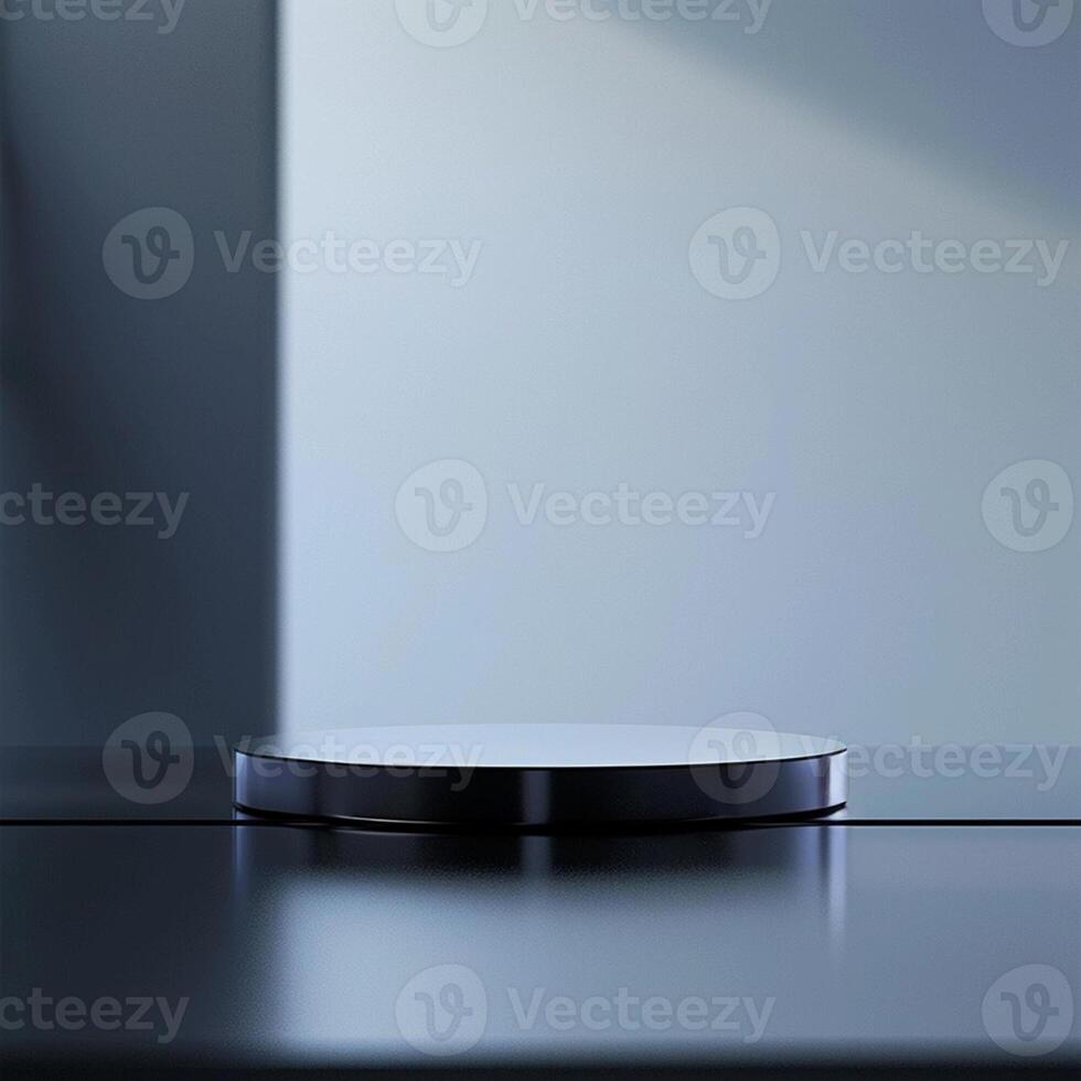 A black and white table with a small round object photo