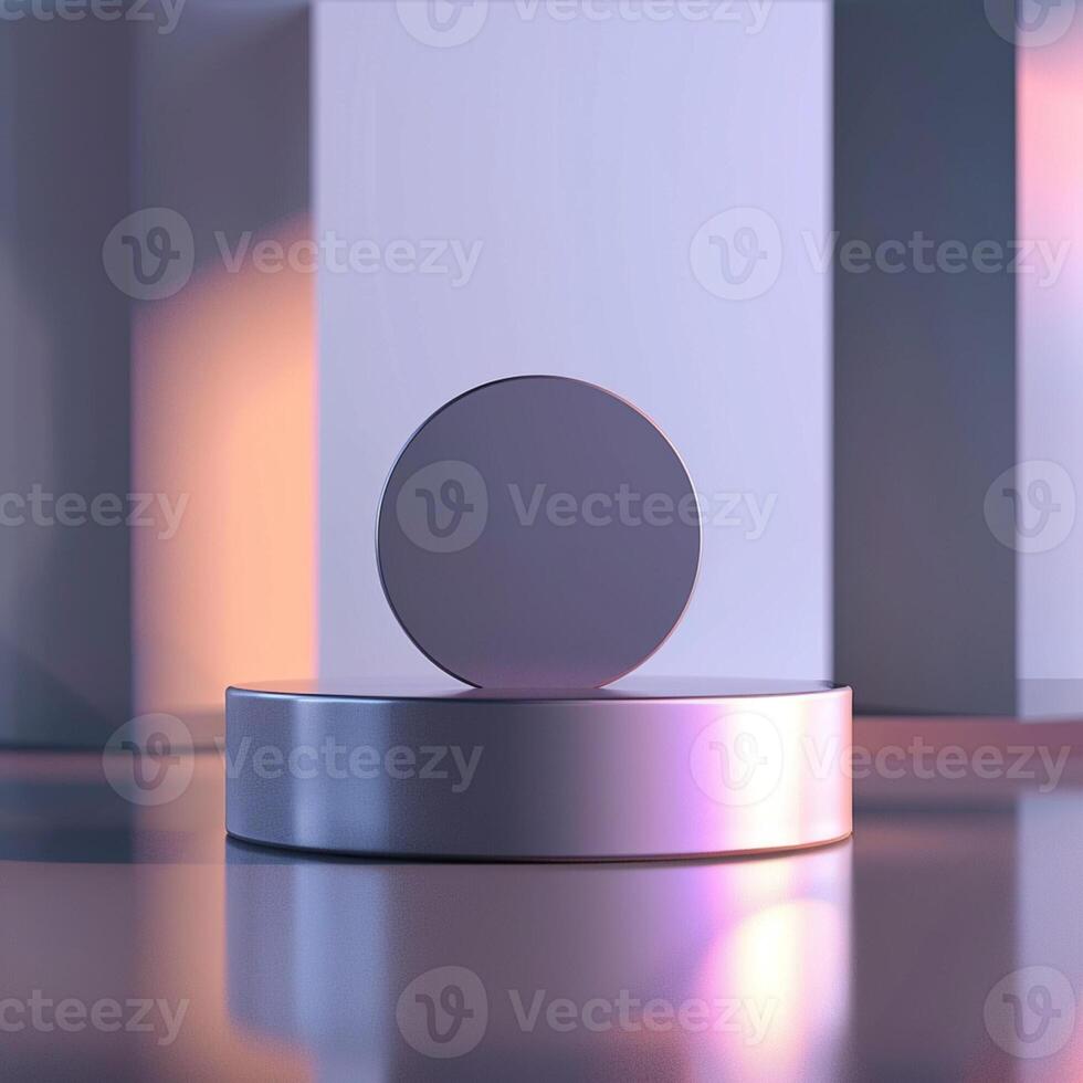 A white round object on a table in front of a wall photo