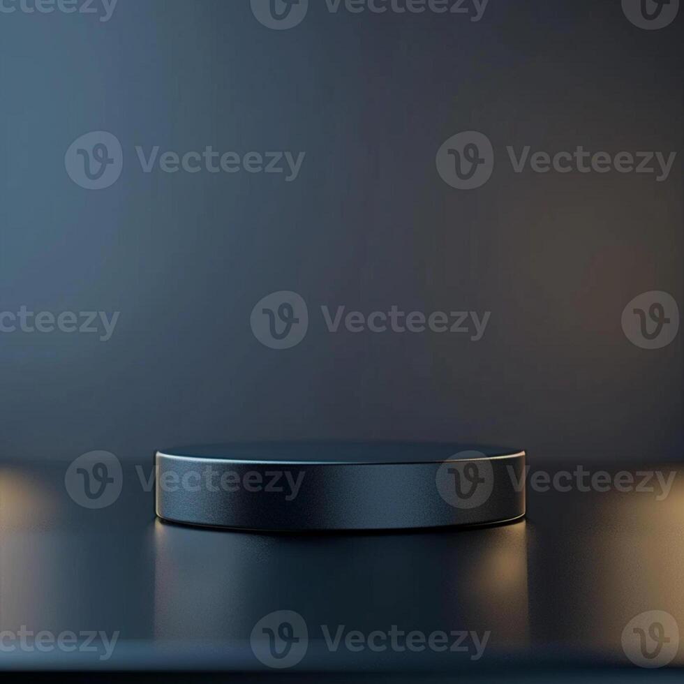 A black object on a table in front of a dark background photo