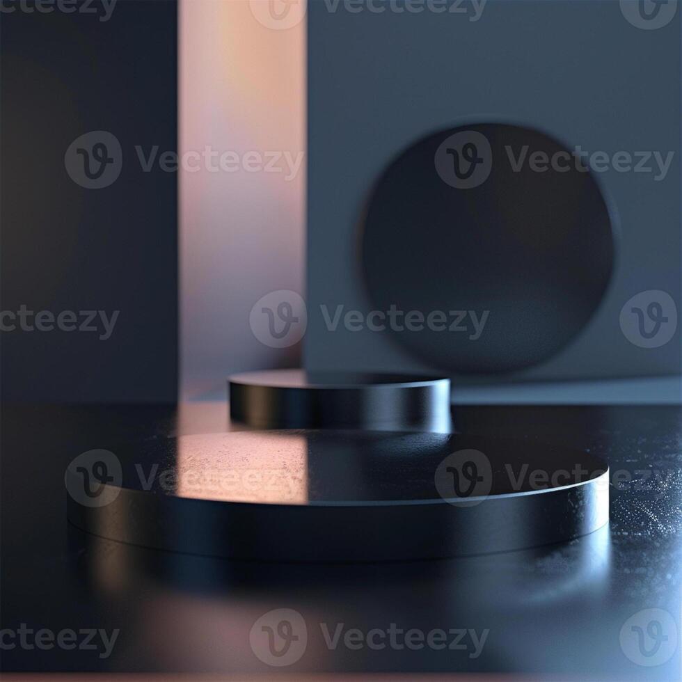 3d render of a black round table with a circular object photo