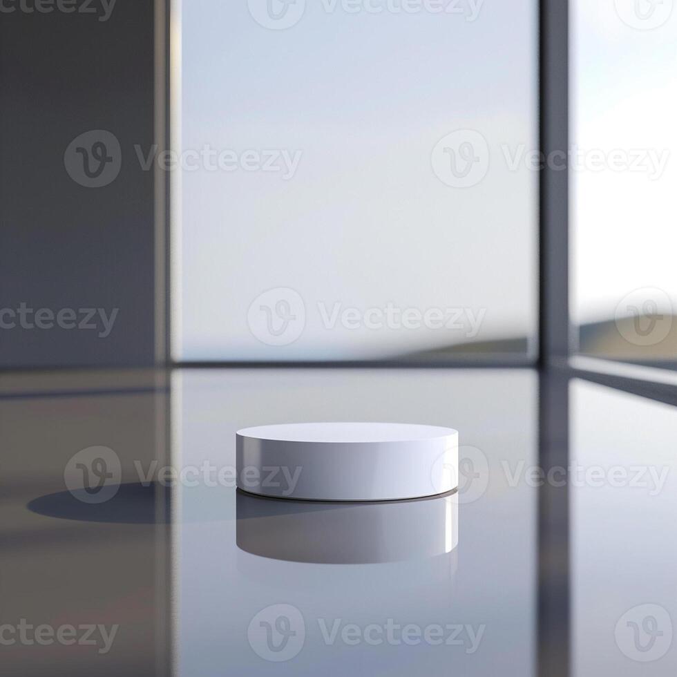 A white object sitting on a table in front of a window photo