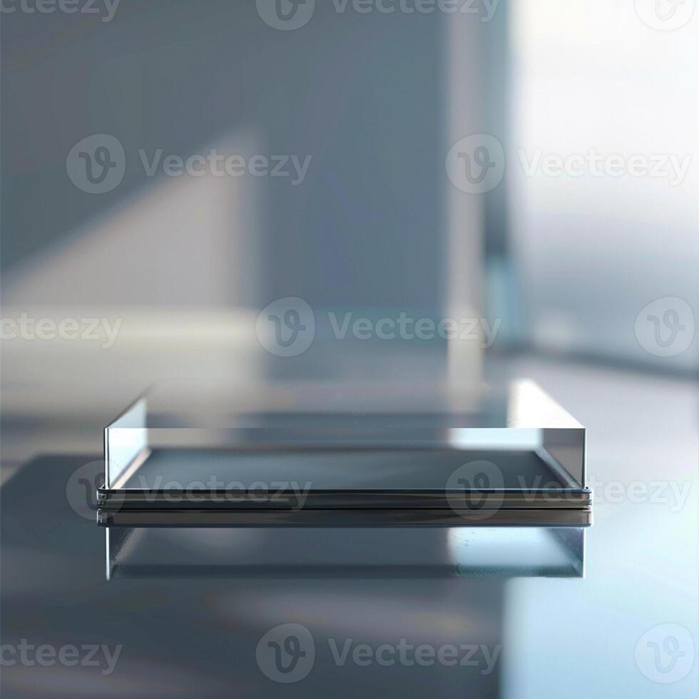 A glass table with a small object on it photo