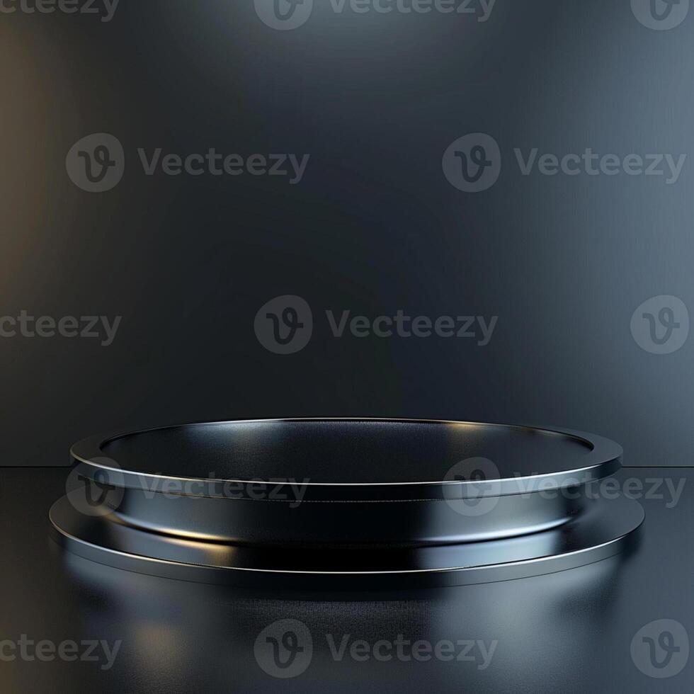 An empty black round table with a spotlight photo