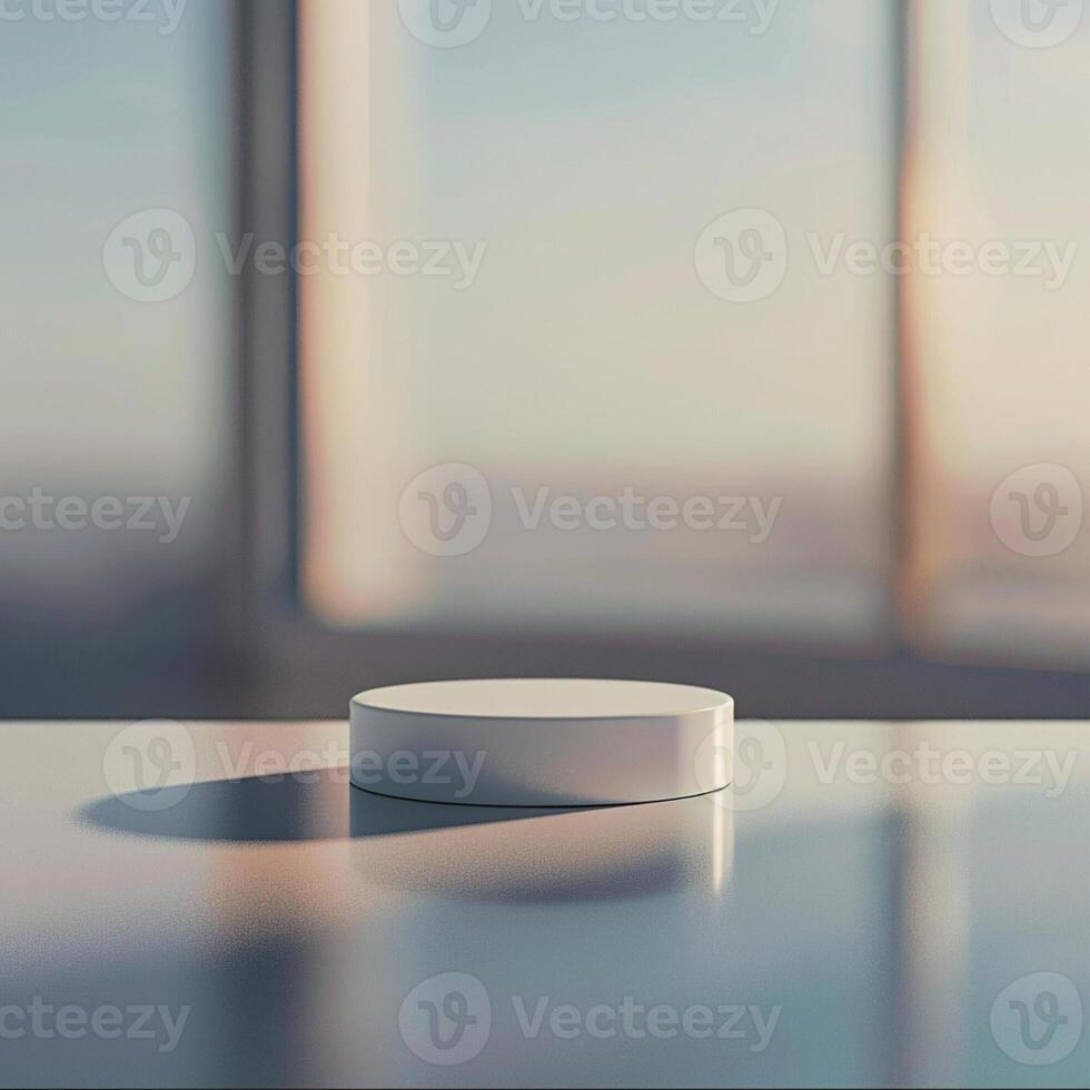 A white object sitting on a table in front of a window photo
