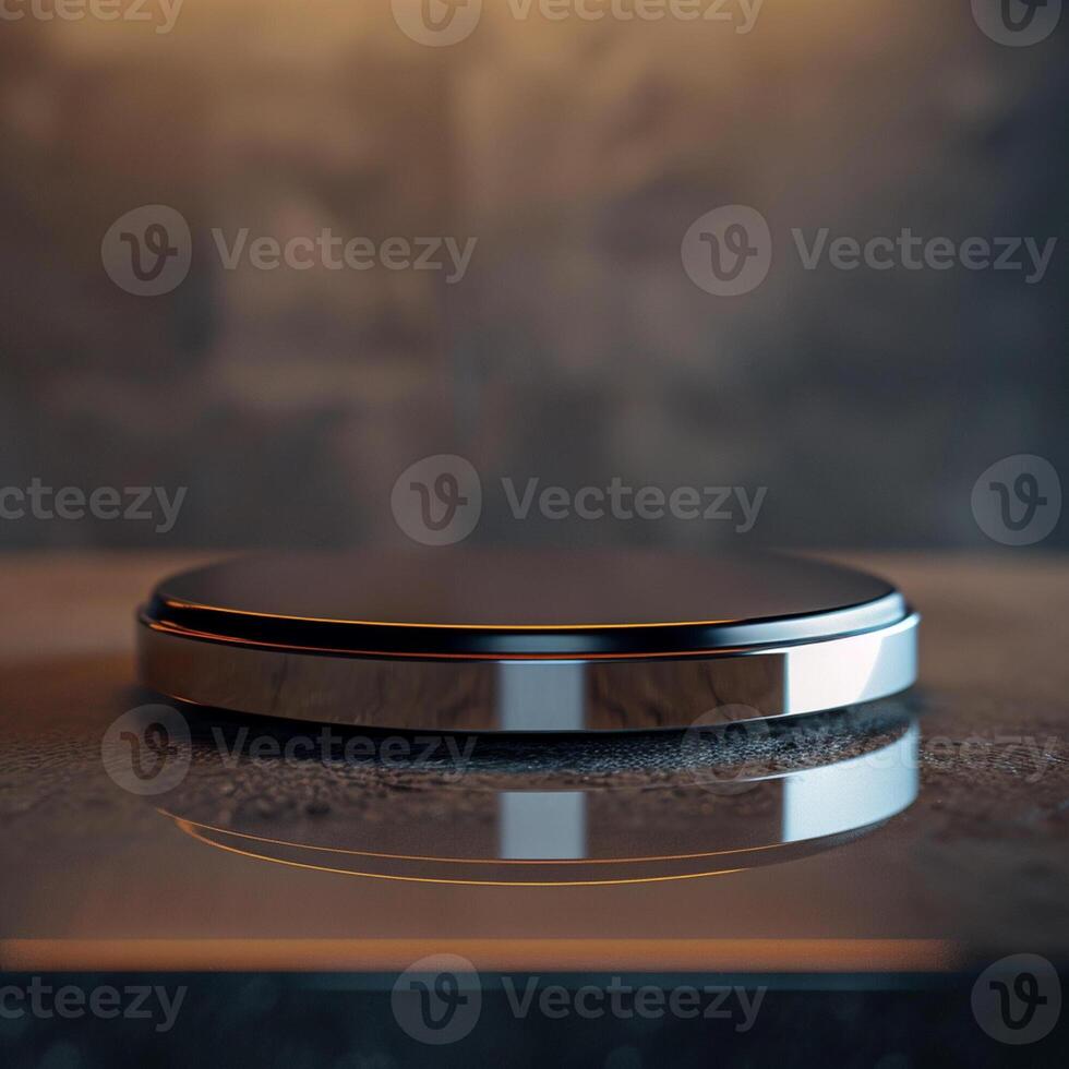 A black and silver wireless charger sitting on a table photo
