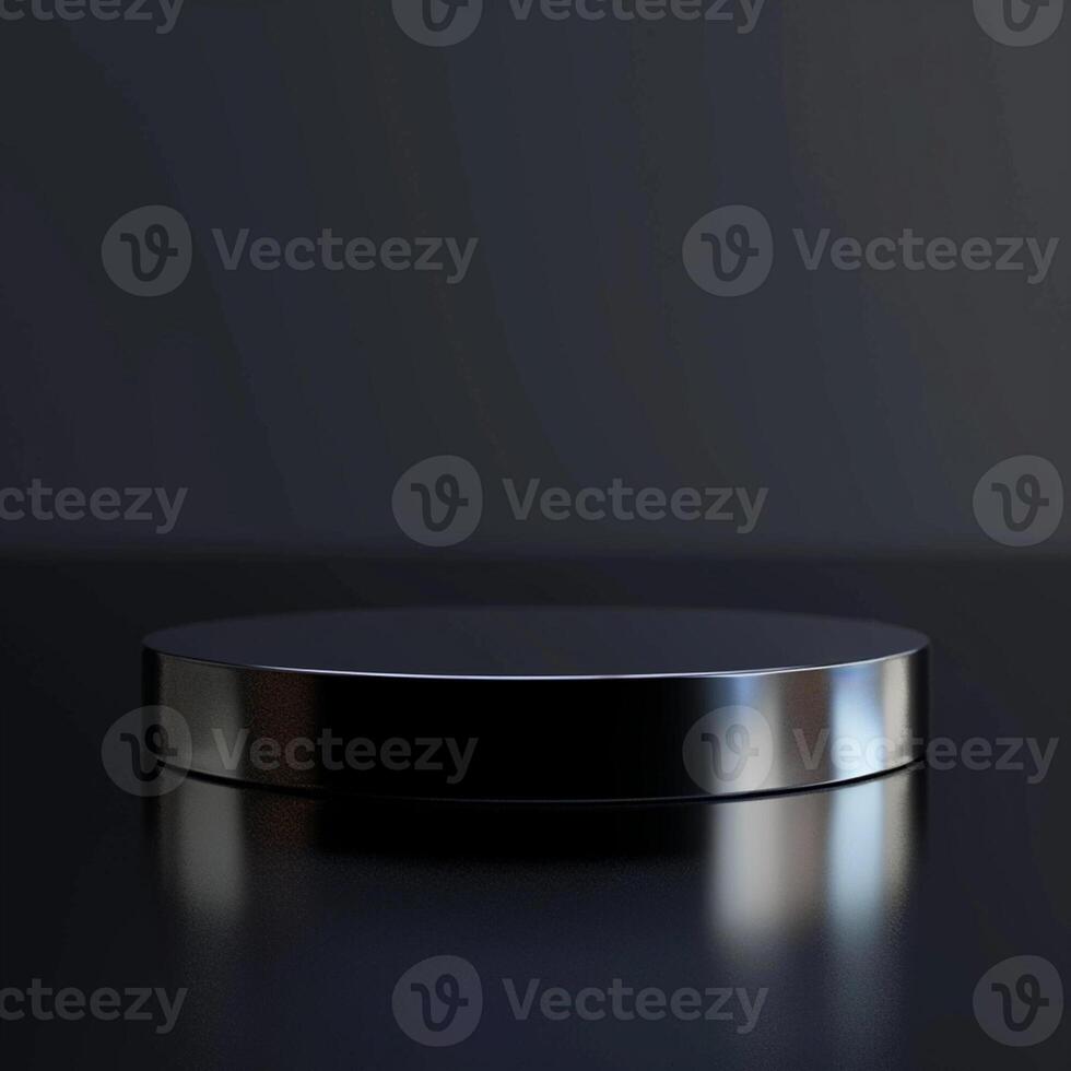 A black round table with a silver top photo