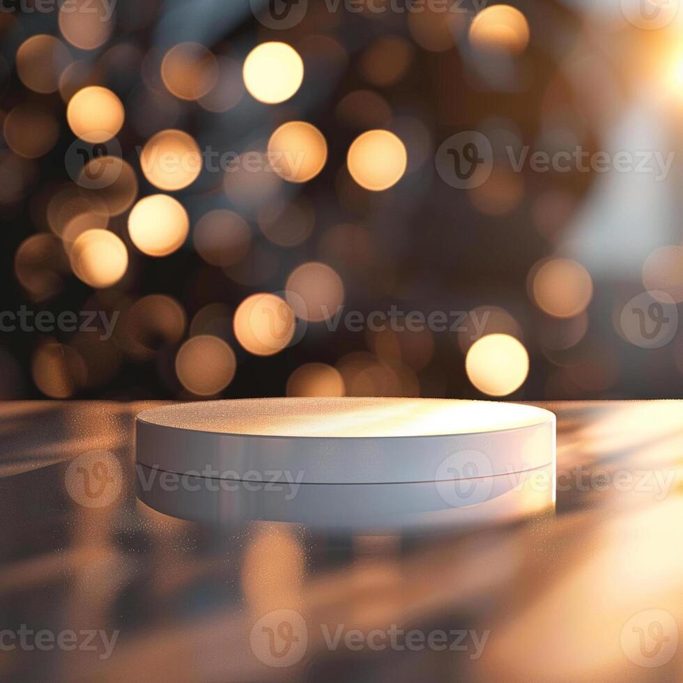 A white box sitting on a table with a light behind it photo