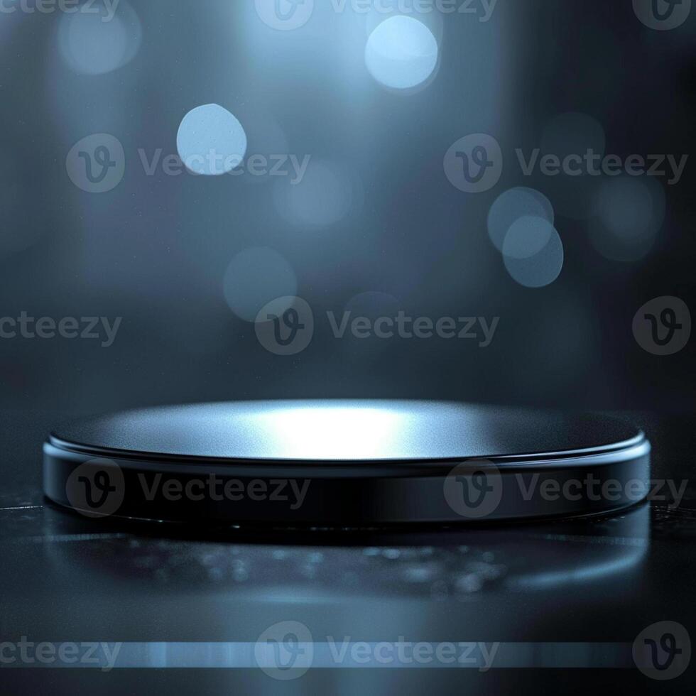 A black table with a light on it photo