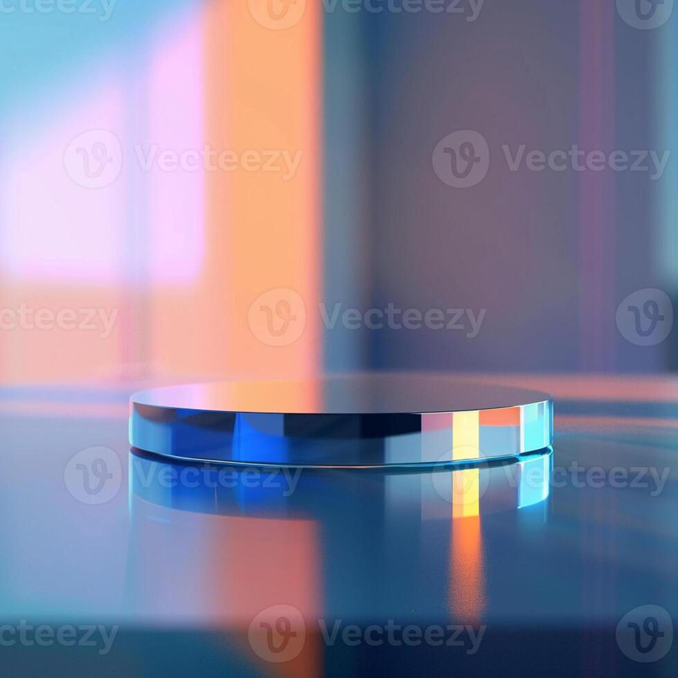 A round object on a table with a blue background photo