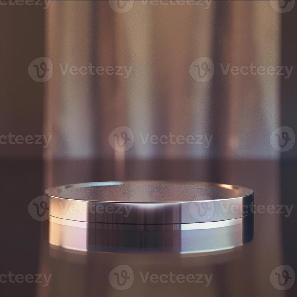 A silver circular object sitting on a table photo
