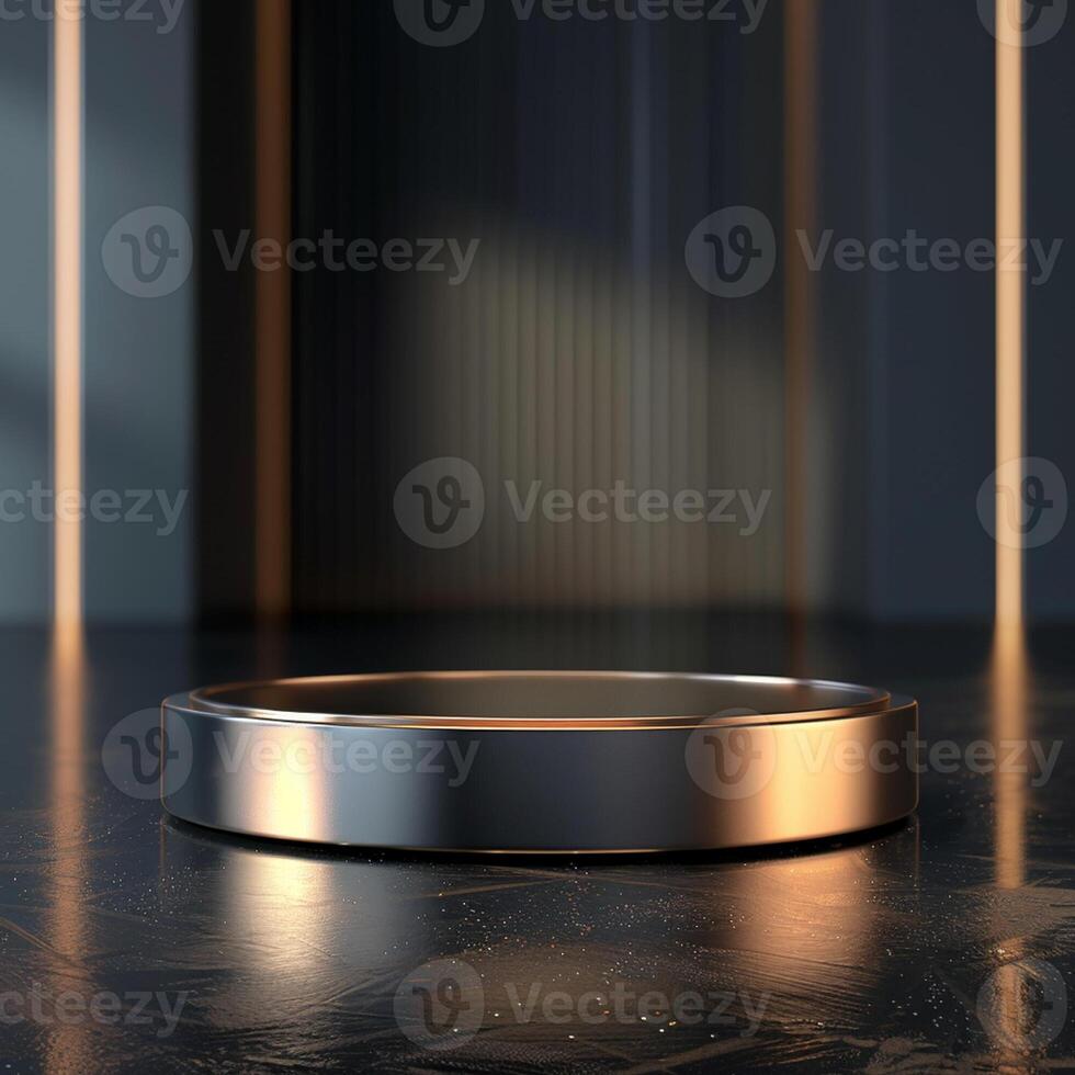 A black and gold ring on a table photo