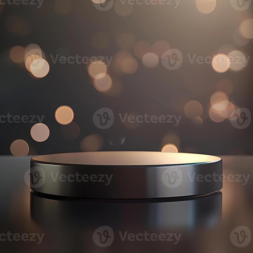 A black round table with a light shining on it photo